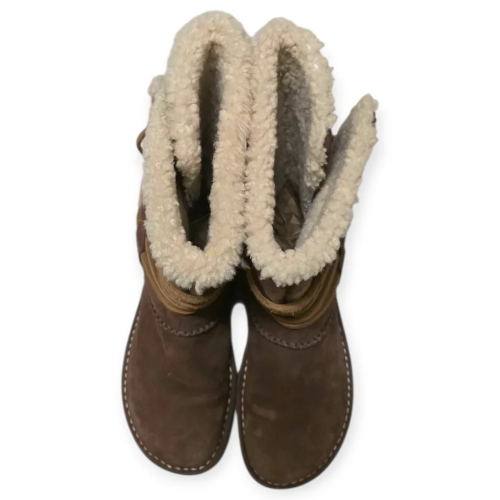 UGG Catalina 1634 Suede & Shearling Women's Tan Shearling Lace-Up Tall Boots